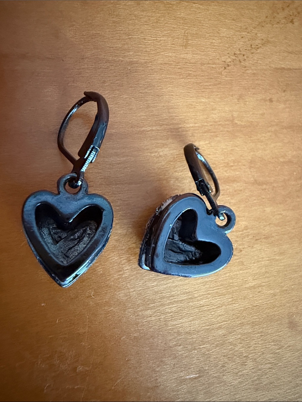 Betsy Johnson Heart Drop Dangle Earrings - Black and Silver Crystal Polka Dot - Picture 3 of 4